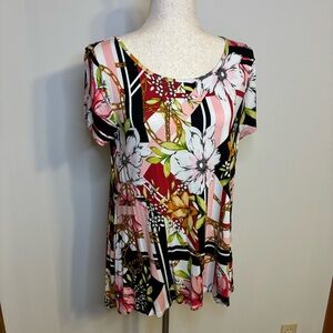 Cable & Gauge Floral Geometric Print Tunic Top Size L